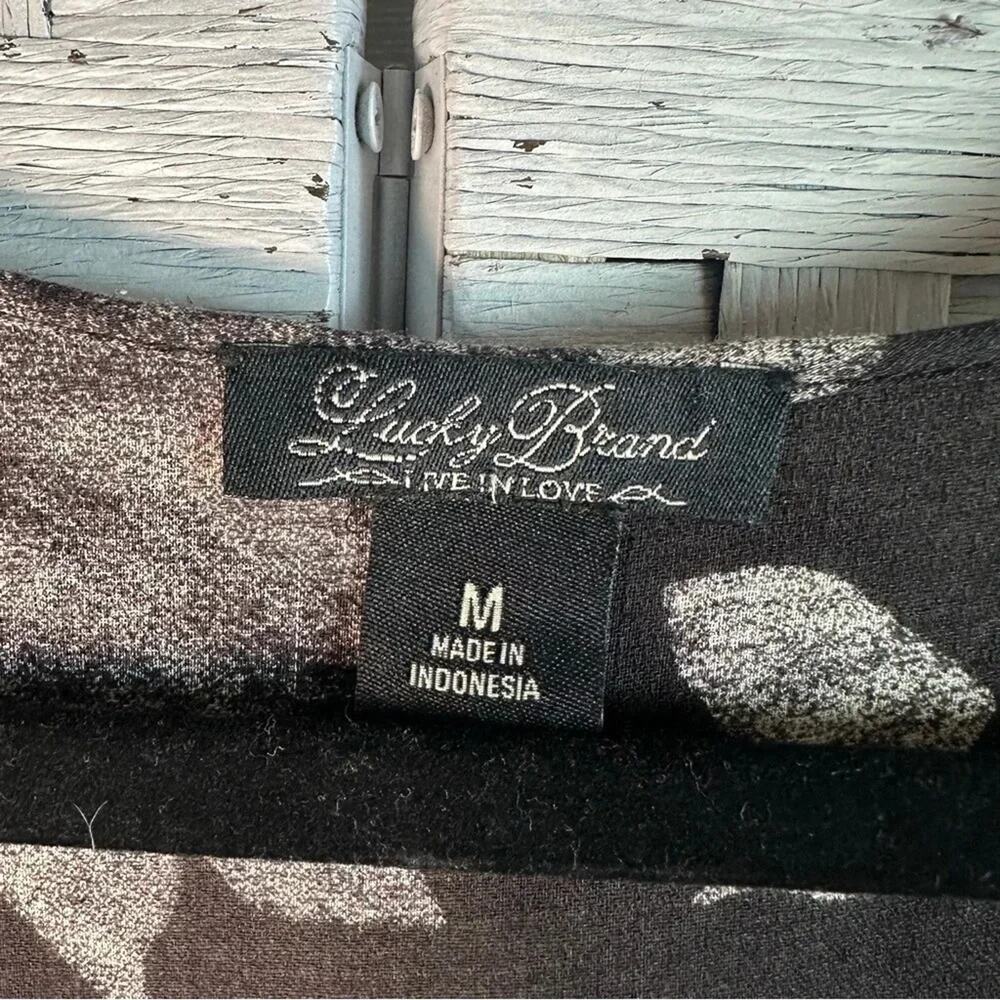 LUCKY BRAND top blouse black & cream floral lung sleeve bohemian peasant hippie - Picture 4 of 9